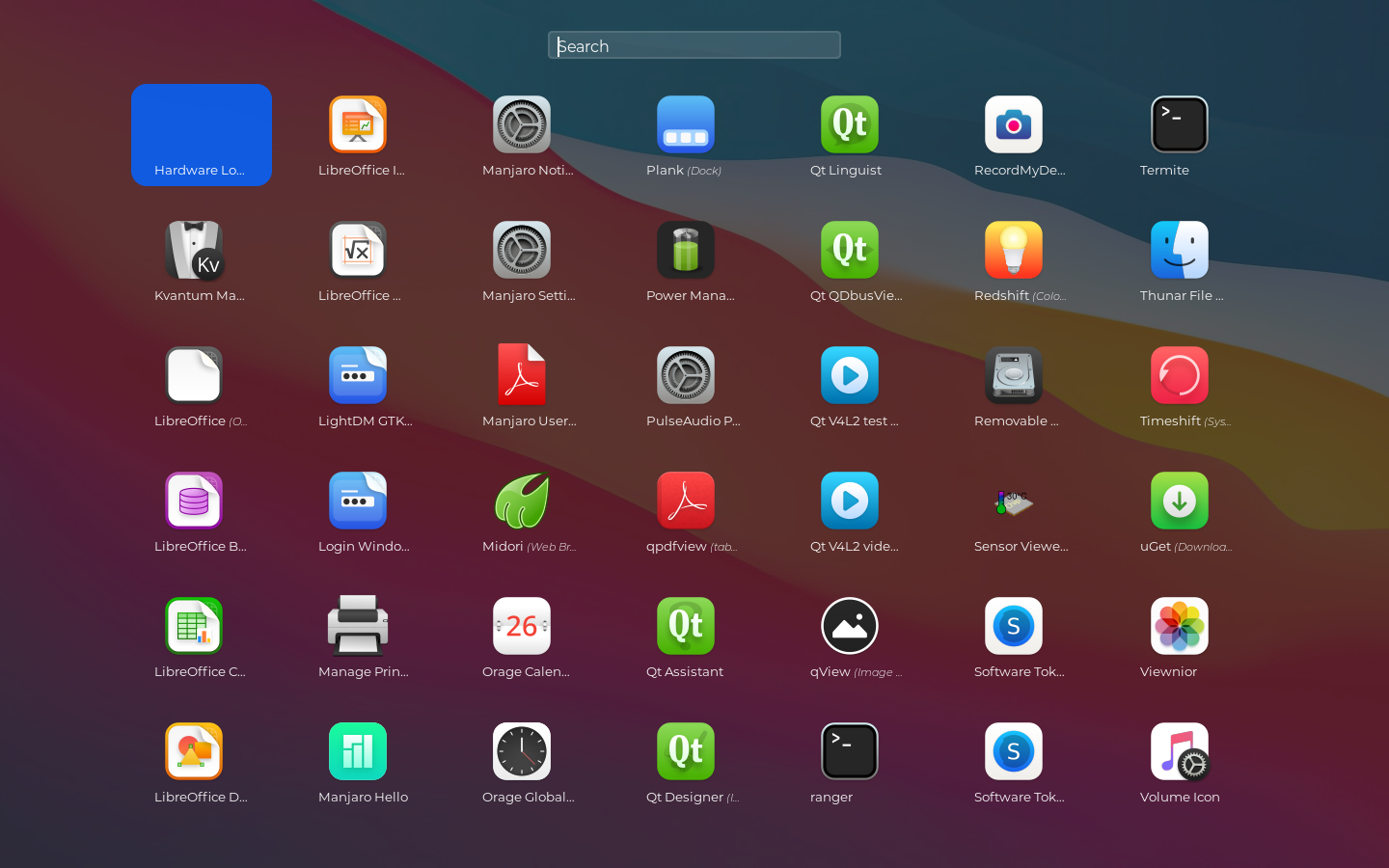 Application launchpad with fuzzy search and wallpaper previews