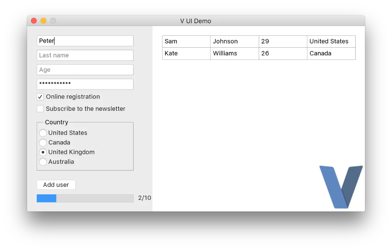 Native V UI example